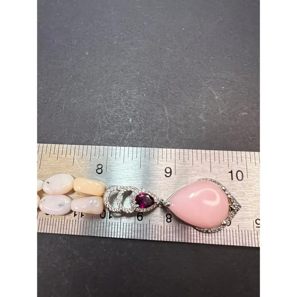 Peruvian pink opal and raspberry rhodolite garnet sterling silver necklace - Picture 4 of 9